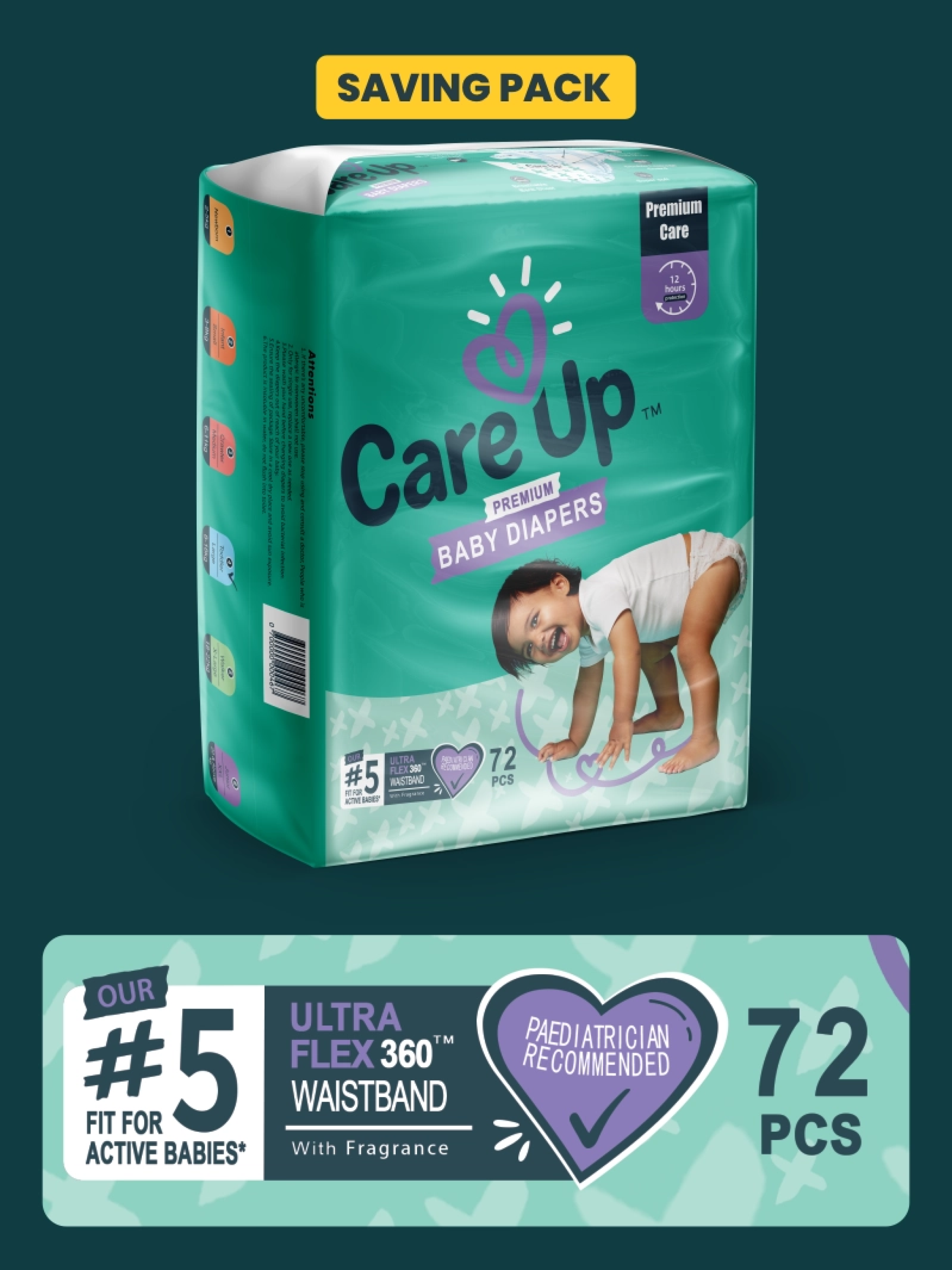 Care Up Premium Baby Diapers - XL-5 - 13kg plus Saving Pack 72 Pcs